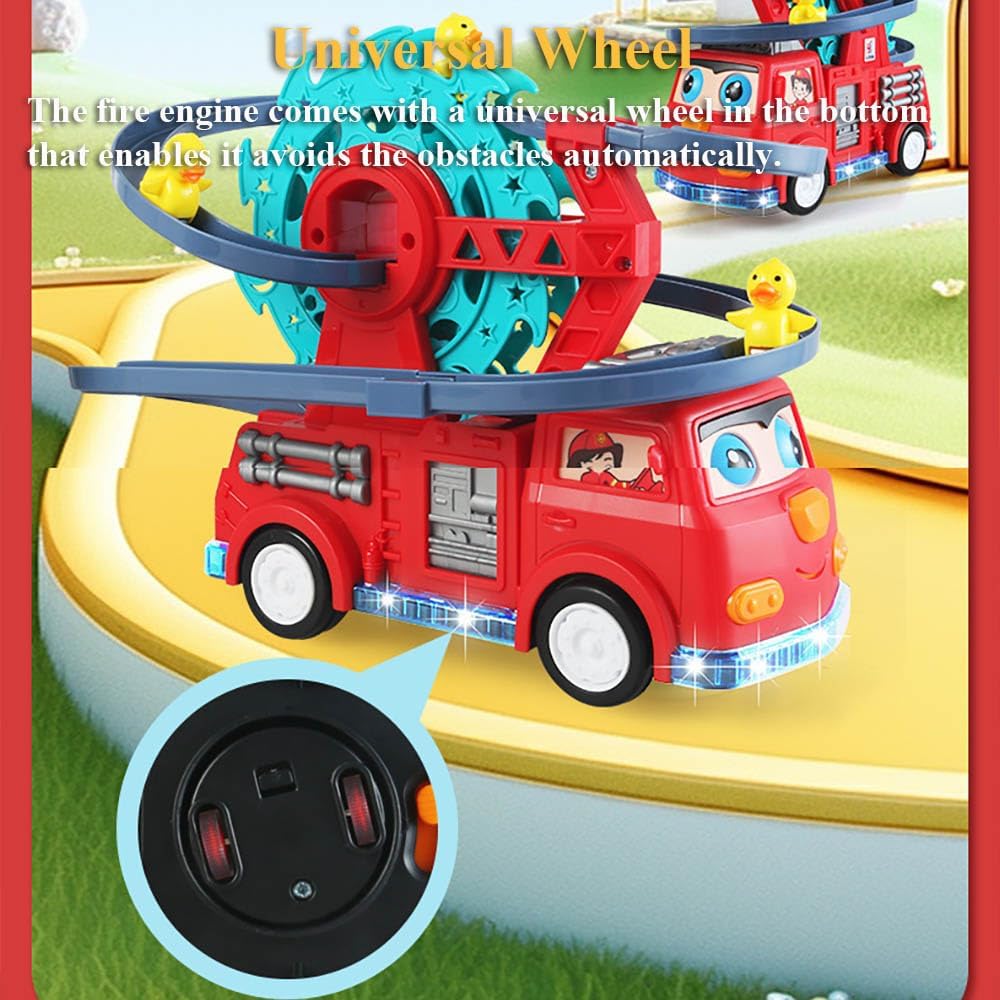 2 IN 1 FIRE ENGINE SLIDE TOY SET AUTOMATIC SLIDE DOWN DUCK TOY RACE TRACK TOY - Trendytoys