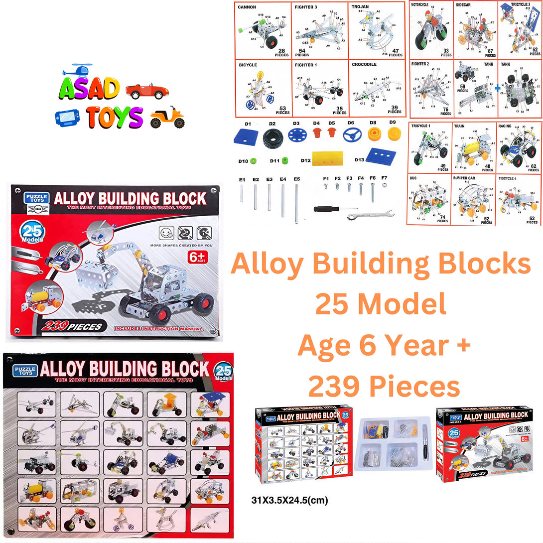 Alloy Building Block Mecanno Set 25 Models and 249 pieces Including - Trendytoys