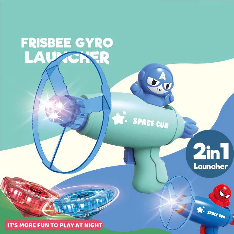 2 IN 1 GYRO FRISBEE LAUNCHER SPACE GUN - Trendytoys