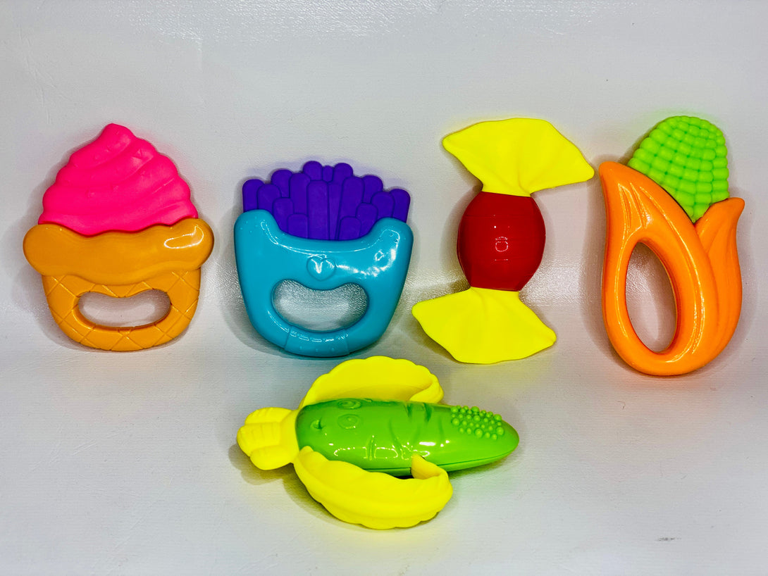 9 PcsDifferent Shape Teether Rattles For Babies In Different Colors - Trendytoys