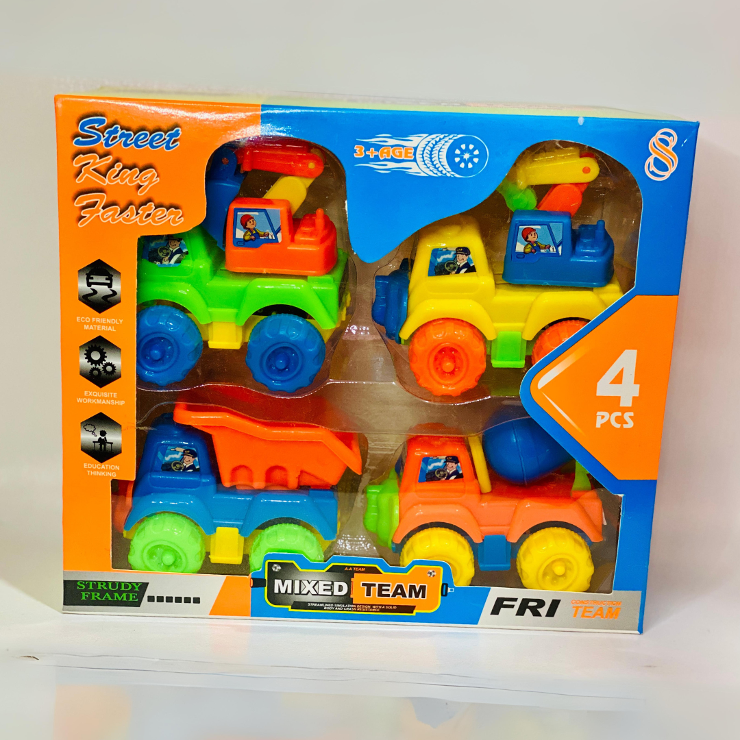 4 Pieces Mixed Team Construction Mini Friction Cars - Trendytoys