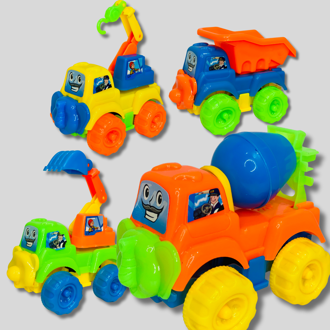 4 Pieces Mixed Team Construction Mini Friction Cars - Trendytoys