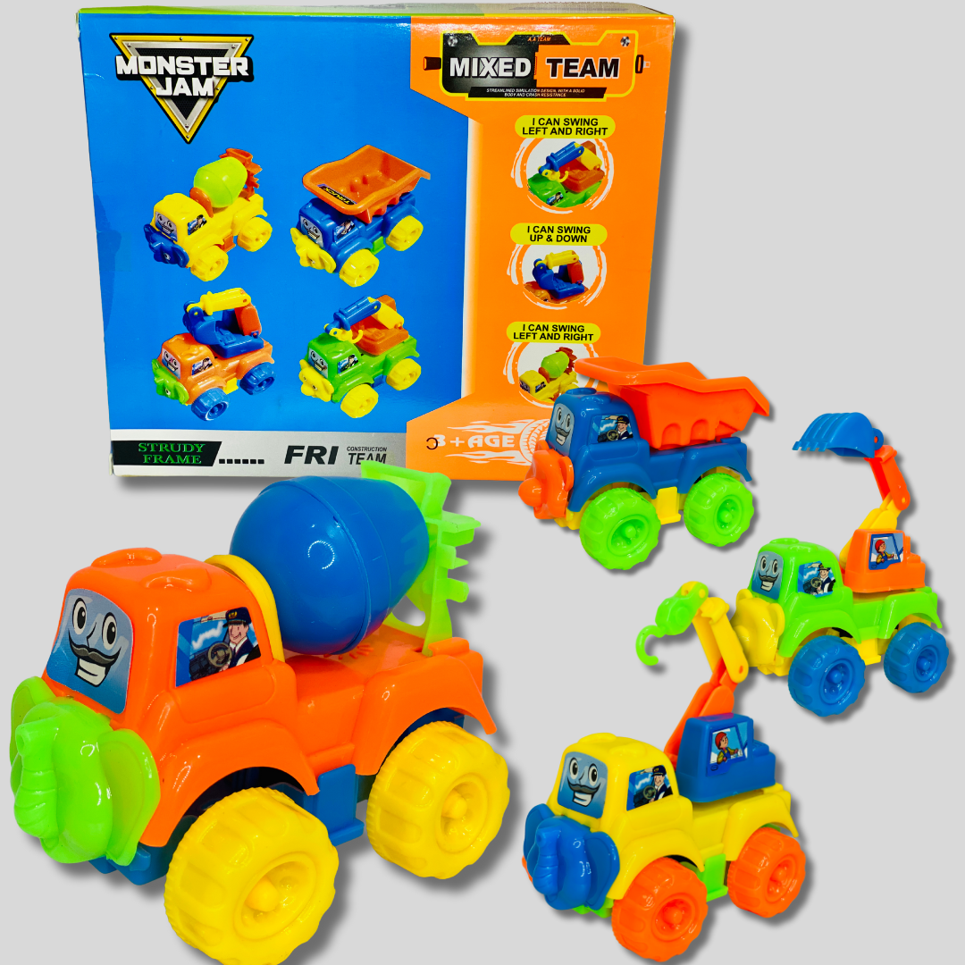 4 Pieces Mixed Team Construction Mini Friction Cars - Trendytoys