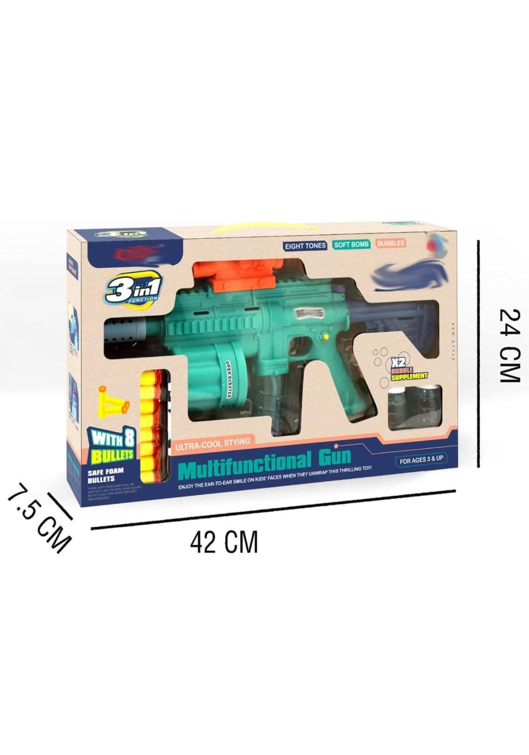 3 in 1 GEL BLASTER GUN WITH SOFT BULLET BLASTER GUN WITH BUBBLE MAKER GUN - Trendytoys