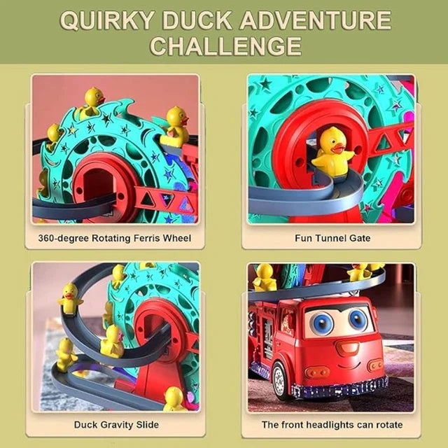 2 IN 1 FIRE ENGINE SLIDE TOY SET AUTOMATIC SLIDE DOWN DUCK TOY RACE TRACK TOY - Trendytoys