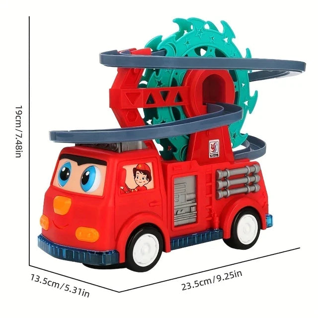 2 IN 1 FIRE ENGINE SLIDE TOY SET AUTOMATIC SLIDE DOWN DUCK TOY RACE TRACK TOY - Trendytoys