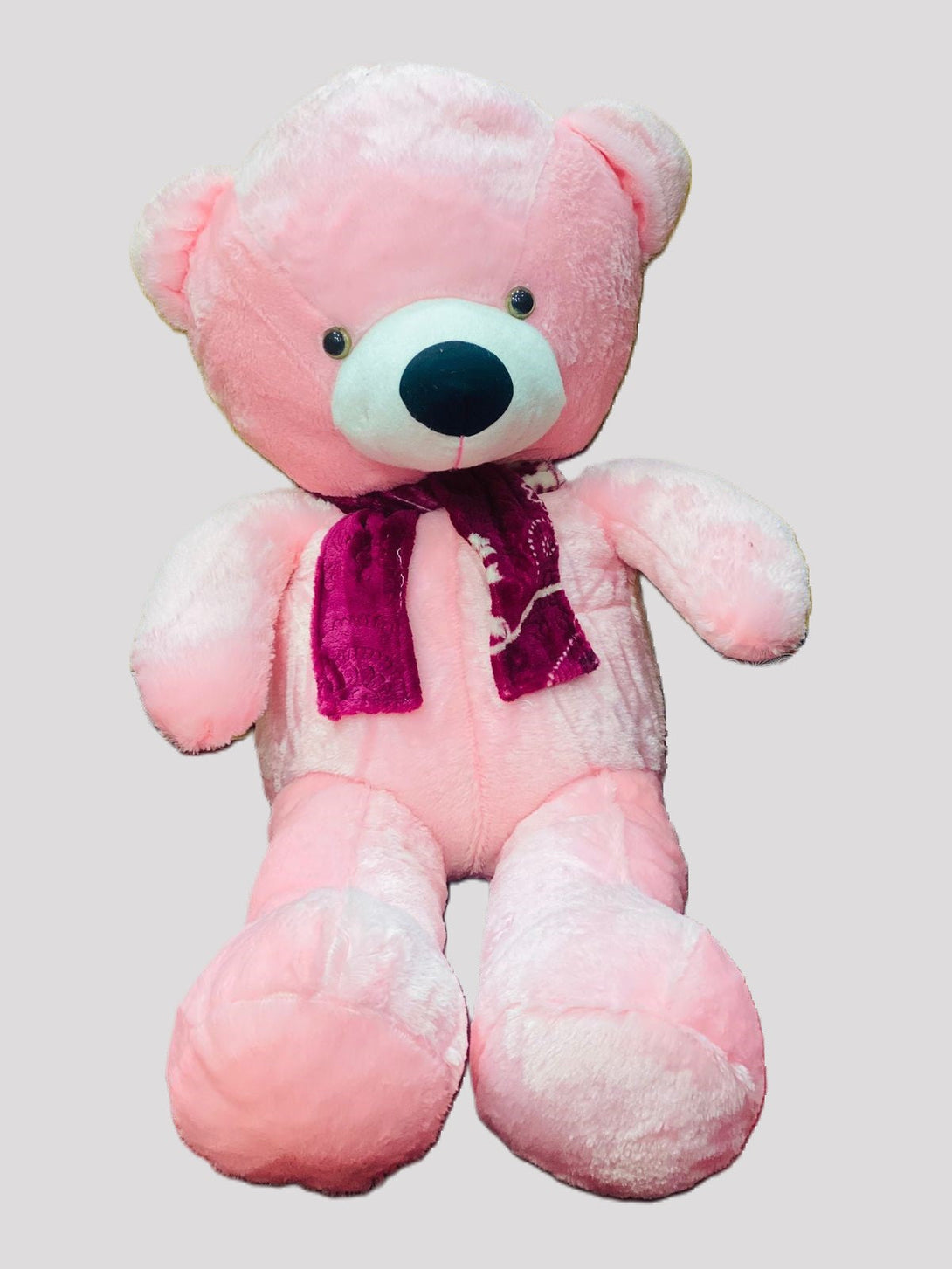 3 Feet Long Teddy Bear with Muffler  Pink & white - Trendytoys