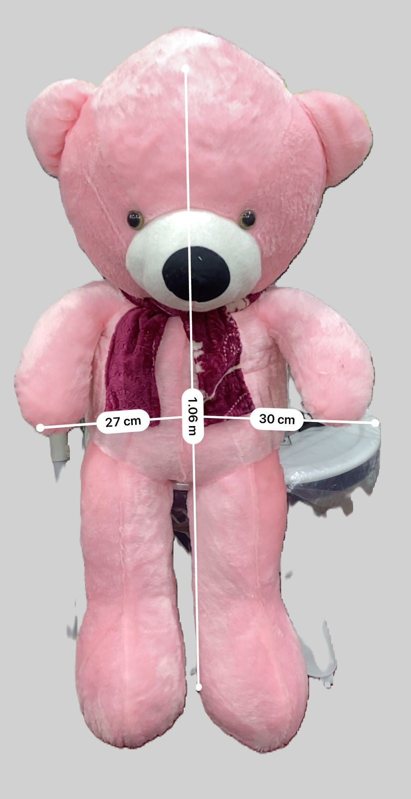 3 Feet Long Teddy Bear with Muffler  Pink & white - Trendytoys