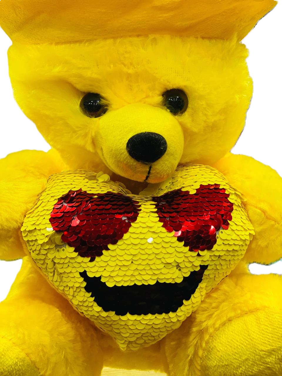 Small Size Yellow Teddy Bear with cap and Smiley Emoji Heart - Trendytoys